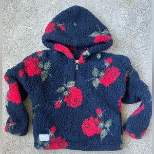 Abercrombie Kids Girls Sherpa Fleece Pullover, Navy with Rose Floral Size 9/10